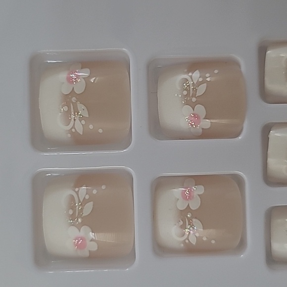 2/$16 Floral French Tip Press On Toenails - Picture 7 of 15